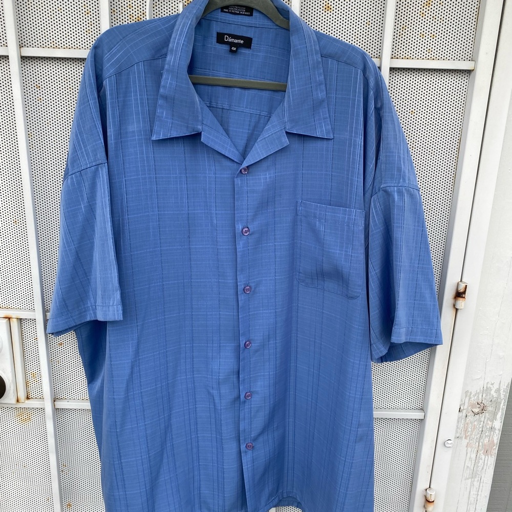 Damante mens size 4X short sleeve button up Shirt blue